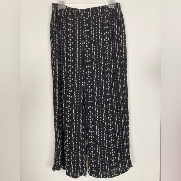 Hem & Thread luxury black w/white print rayon crinkle pants w/mesh lining💝💝 - Picture 1 of 6